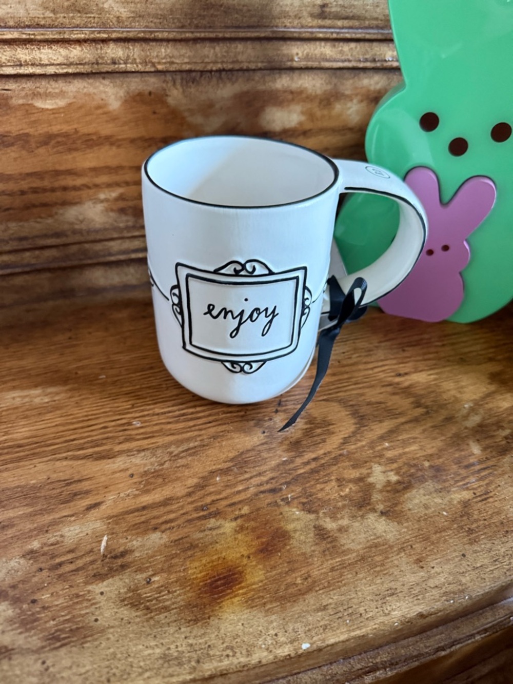 Rae Dunn Enjoy White Ceramic Mug with Black Script NWT